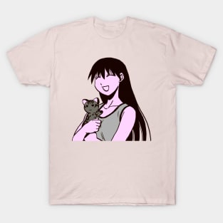 I draw pink pastel happy sakaki hugging the iriomote cat maya / azumanga daioh manga T-Shirt